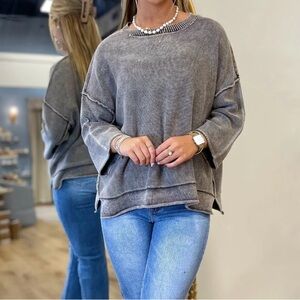 NWOT ZENANA MNERAL WASHED SWEATER - Black